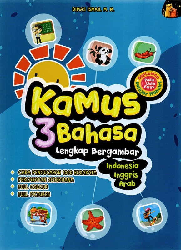 Cover Buku Kamus 3 Bahasa Lengkap Bergambar Indonesia Inggris Arab