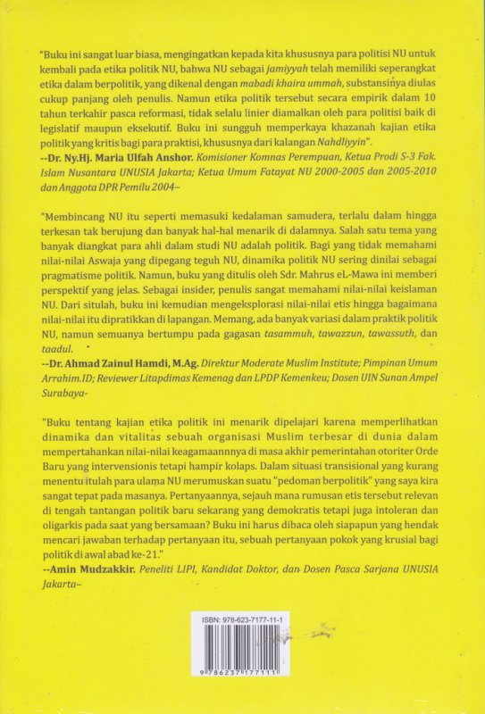 Cover Belakang Buku Aswaja Nu & Etika Berpolitik : Kajian atas Nu Masa Khidmah 1994-1999