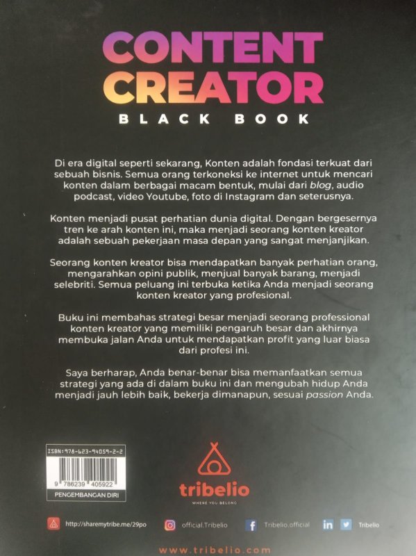 Cover Belakang Buku Bisnis Content Creator Black Book (Asli )