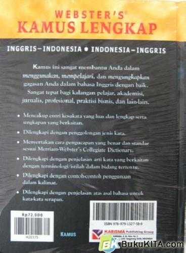 Cover Belakang Buku WEBSTER`S KAMUS BLACK INGGRIS-INDONESIA:INDONESIA-INGGRIS (HVS, Hard Cover)