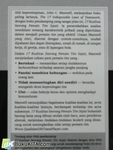 Cover Belakang Buku 17 KUALITAS SEORANG PEMAIN TIM SEJATI 