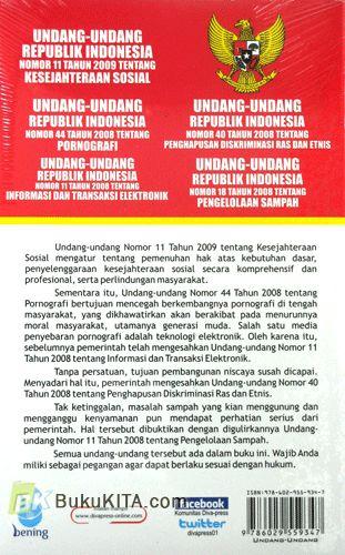 Cover Belakang Buku Undang-Undang Republik Indonesia Nomor 11 Tahun 2009 Tentang Kesejahteraan Sosial
