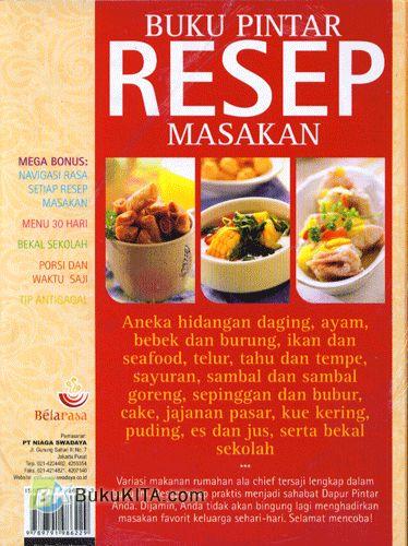 Cover Belakang Buku Buku Pintar Resep Masakan Food Lovers