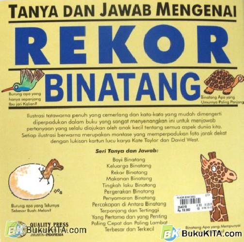 Cover Belakang Buku SERI TANYA JAWAB : REKOR BINATANG