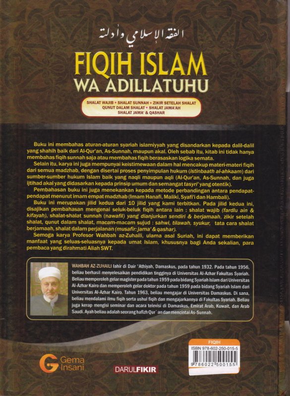 Cover Belakang Buku FIQIH ISLAM (WA ADILLATUHU) #2 SHALAT WAJIB,SHALAT SUNNAH,ZIKIR SETELAH SHALAT QUNUT DALAM SHALAT,SHALAT JAMAAH SHALAT JAMA