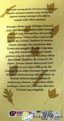 Cover Belakang Buku RENUNGAN HARIAN UNTUK KEHIDUPAN ROHANIAH YANG LEBIH MENDALAM