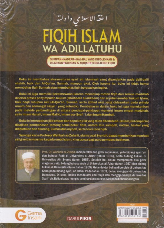 Cover Belakang Buku FIQIH ISLAM (WA ADILLATUHU) #4 SUMPAH,NADZAR,HAL-HAL YANG DIPERBOLEHKAN & DILARANG,QURBAN & AQIQAH,TEORI-TEORI FIQIH (HC)