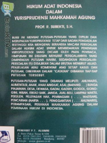Cover Belakang Buku Hukum adat Indonesia dalam yurisprudensi Mahkamah Agung