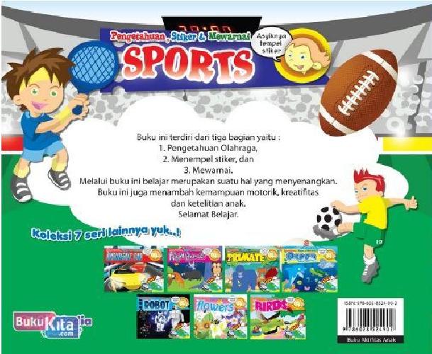 Cover Belakang Buku Pengetahuan, Stiker & Mewarnai Sports 3 in 1