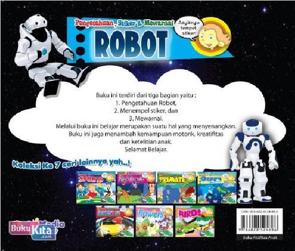 Cover Belakang Buku Pengetahuan, Stiker & Mewarnai Robot 3 in 1