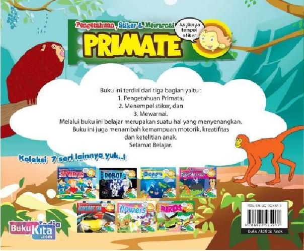 Cover Belakang Buku Pengetahuan, Stiker & Mewarnai Primate 3 in 1