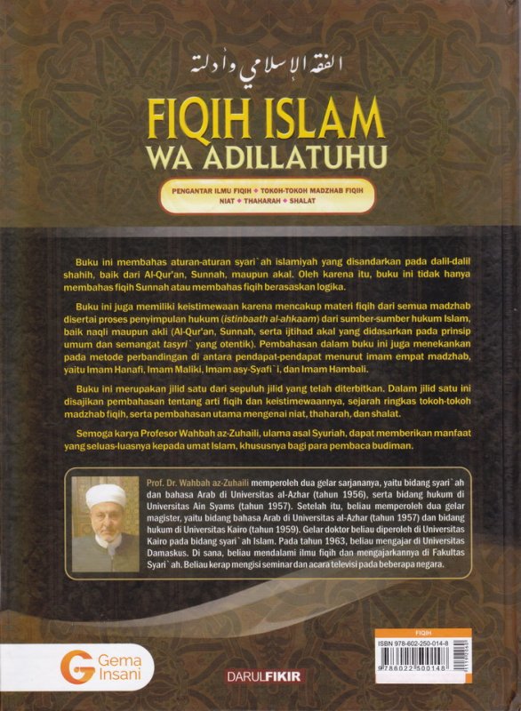 Cover Belakang Buku FIQIH ISLAM (WA ADILLATUHU) #1 PENGANTAR ILMU FIQIH,TOKOH-TOKOH MAJHAB FIQIH,NIAT,THAHARAH,SHALAT (HARD COVER)