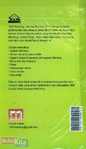 Cover Belakang Buku 1001 Menteng, Info & Directory 2012