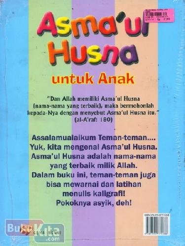Cover Belakang Buku Asma'ul Husna untuk Anak (Plus Mewarnai dan Menulis)