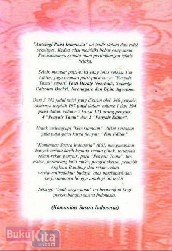 Cover Belakang Buku Antologi Puisi Indonesia 1997 Volume 2