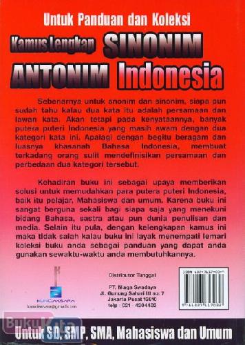 Cover Belakang Buku Kamus Lengkap Sinonim & Antonim Indonesia