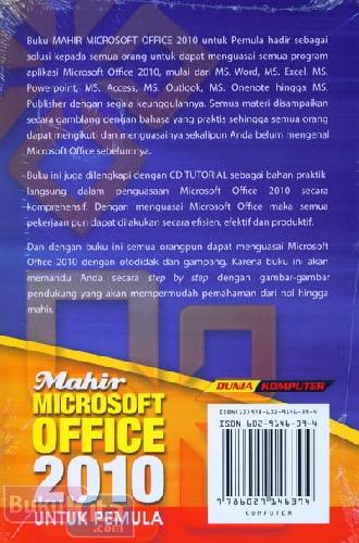 Cover Belakang Buku Mahir Microsoft Office 2010 untuk Pemula