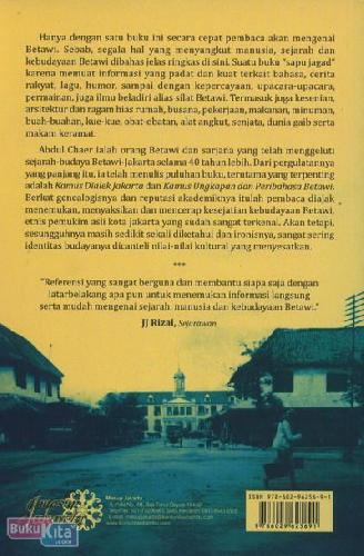 Cover Belakang Buku Folklor Betawi : Kebudayaan & Kehidupan Orang Betawi