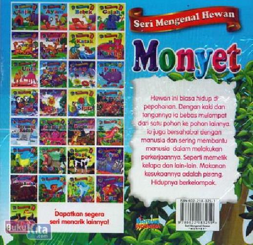 Cover Belakang Buku Seri Mengenal Hewan Monyet (Bilingual+Full Colour)