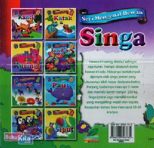 Cover Belakang Buku Seri Mengenal Hewan Singa (Bilingual+Full Colour)