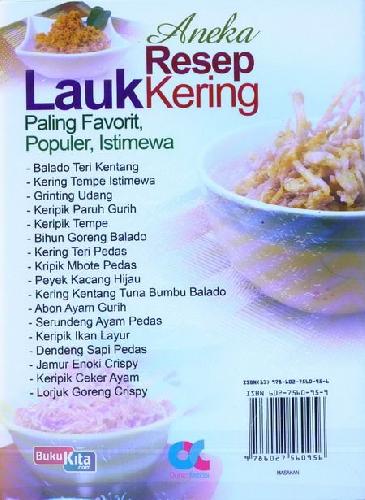 Cover Belakang Buku Aneka Resep Lauk Kering Paling Favorit, Populer, Istimewa (full color)