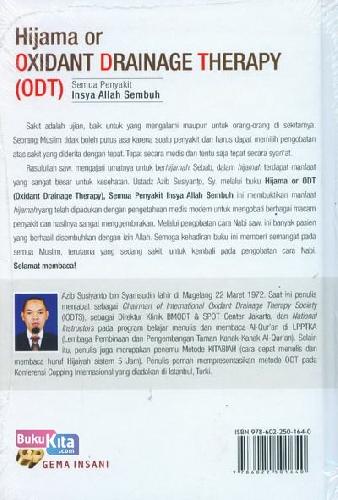 Cover Belakang Buku Hijama or Oxidant Drainage Therapy (ODT) : Semua Penyakit Insya Allah Sembuh