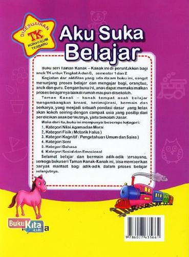 Cover Belakang Buku Aku Suka Belajar (untuk TK A Semester 1) (Promo Luxima)