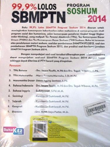 Cover Belakang Buku 99,9% Lolos SBMPTN Program Soshum 2014