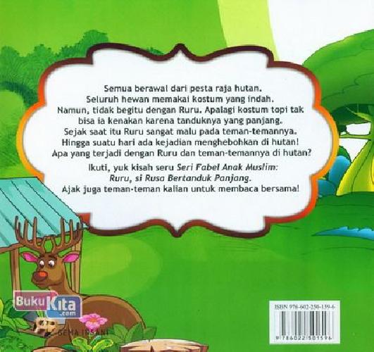 Cover Belakang Buku Seri Fabel Ank Muslim: Ruru - Si Rusa Bertanduk Panjang (full color)