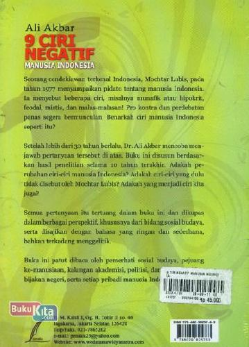 Cover Belakang Buku 9 Ciri Negatif Manusia Indonesia