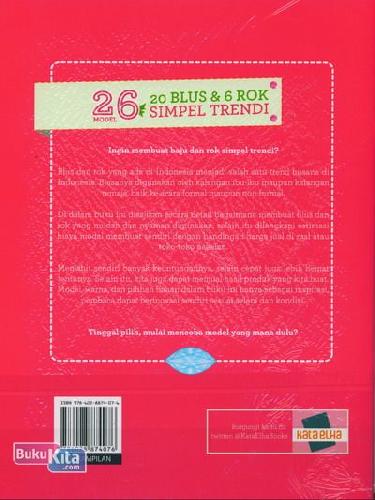 Cover Belakang Buku 26 Model Seri Menjahit 20 Blus & 6 Rok Simpel Trendi