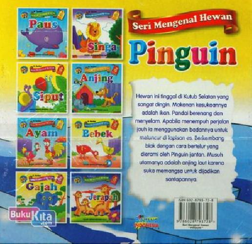 Cover Belakang Buku Seri Mengenal Hewan : Pinguin (Bilingual+Full Color)