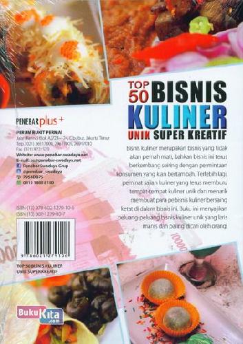 Cover Belakang Buku Top 50 Bisnis Kuliner Unik Super Kreatif