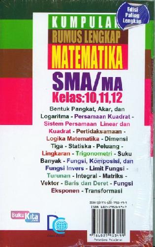 Cover Belakang Buku Kumpulan Rumus Lengkap Matematika SMA/MA Kelas 10,11,12