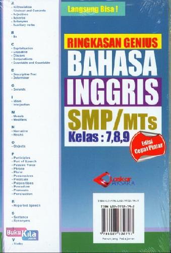 Cover Belakang Buku Ringkasan Genius Bahasa Inggris SMP/MTs Kelas 7,8,9