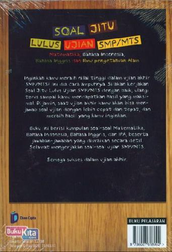 Cover Belakang Buku Soal Jitu Lulus Ujian SMP/MTS - Matematika, Bahasa Indonesia, Bahasa Inggris dan Ilmu Pengetahuan Alam 