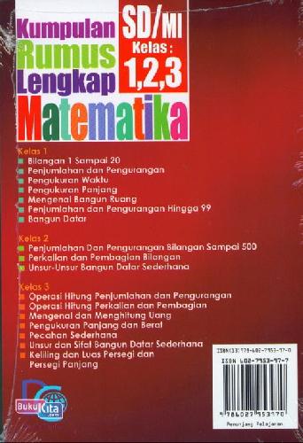 Cover Belakang Buku SD/Mi Kl 1-3 Kumpulan Rumus Lengkap Matematika