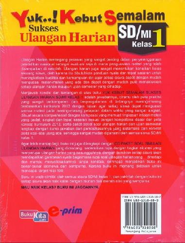Cover Belakang Buku Yuk Kebut Semalam Sukses Ulangan Harian SD/Mi Kl 1+Cd