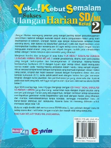 Cover Belakang Buku SD/Mi Kl 2 Yuk Kebut Semalam Sukses Ulangan Harian+Cd