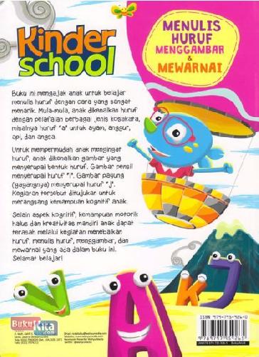 Cover Belakang Buku Kinder School Menulis Huruf Menggambar&Mewarnai Usia 4+