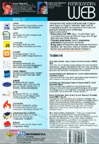 Cover Belakang Buku Pemrograman Web ( HTML/CSS/JavaScript/Power Designer/XAMPP/PHP/Codelgniter/Jquery )