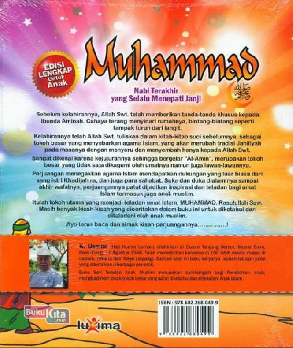 Cover Belakang Buku Teladan Anak Muslim : Muhammad Nabi Terakhir yang Selalu Menepati Janji
