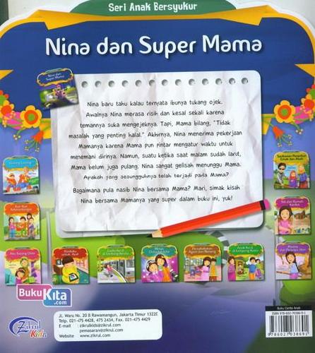 Cover Belakang Buku Nina Dan Super Mama : Seri Anak Bersyukur