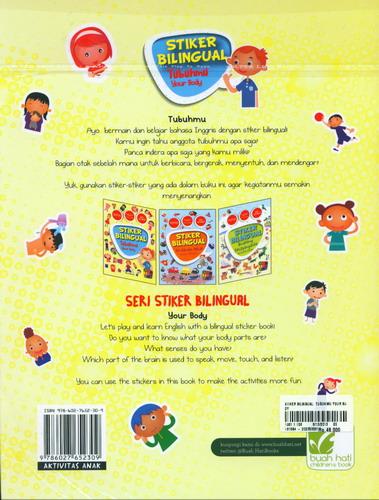Cover Belakang Buku Stiker Bilingual Tubuhmu - Your Body