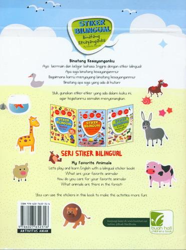 Cover Belakang Buku Stiker Bilingual Binatang Kesayanganku - My Favorite Animals