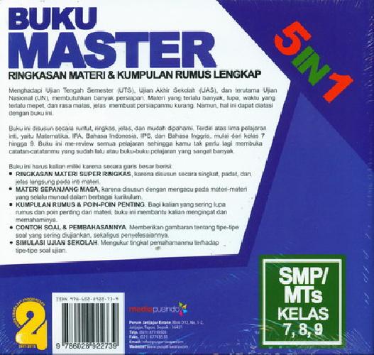Cover Belakang Buku Smp/Mts Kl 7-9 Buku Master 5 In 1: Ringkasan Materi&Kumpulan Rumus Lengkap