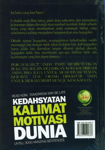 Cover Belakang Buku Kedahsyatan Kalimat Motivasi Dunia 