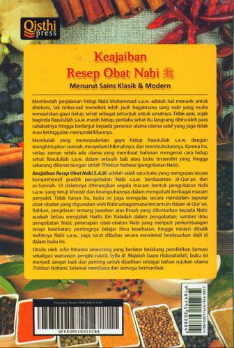 Cover Belakang Buku Keajaiban Resep Obat Nabi Menurut Sains Klasik dan Modern