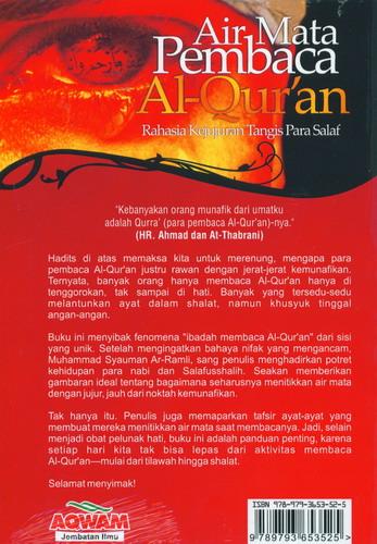 Cover Belakang Buku Air Mata Pembaca Al-Quran : Rahasia Kejujuran Tangis Para Salaf