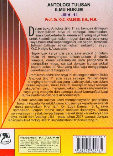Cover Belakang Buku Antologi Tulisan Ilmu Hukum Jilid 11